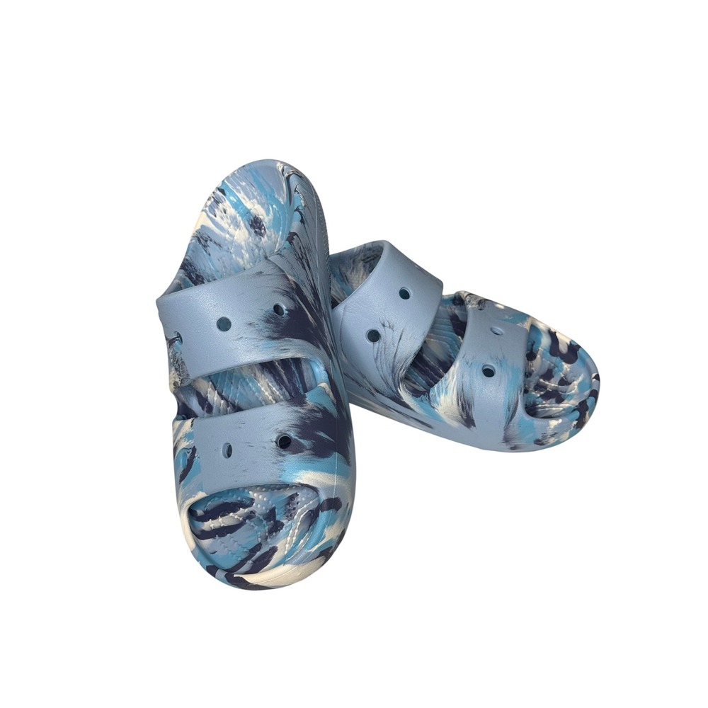 Crocs Classic Sandal M7 W9 Blue White Marbled Two Strap Slides Comfort Summer